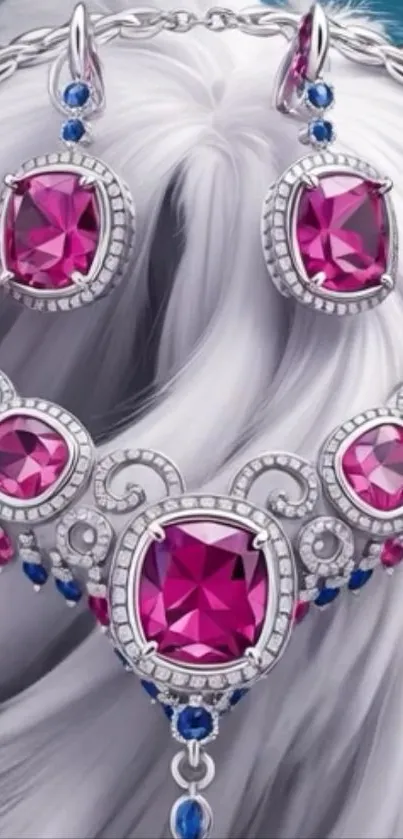 Elegant necklace with pink gemstones in artistic design.