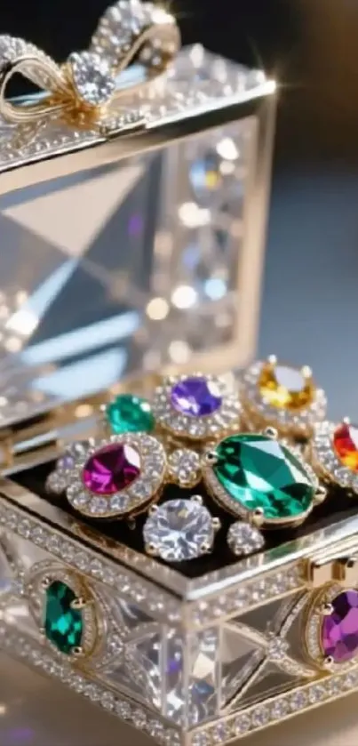 Gemstone jewelry box with sparkling crystals.
