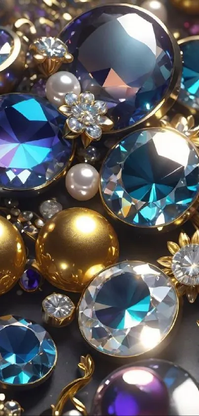 Elegant mobile wallpaper with vibrant gemstones and gold accents.