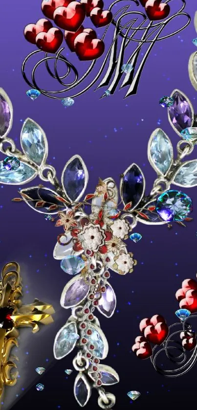 Elegant necklace with colorful gemstones and intricate design on dark background