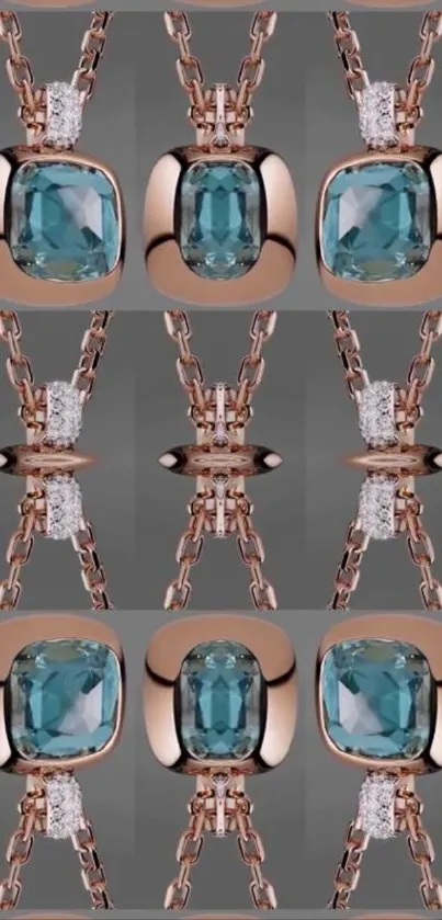 Rose gold and aquamarine gemstone pattern wallpaper.