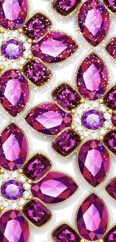 Purple gemstone floral patterned wallpaper for mobile.