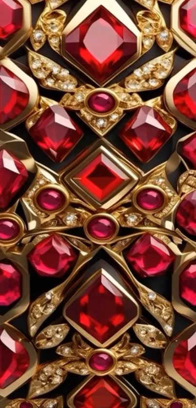 Elegant red gemstone pattern with golden accents.