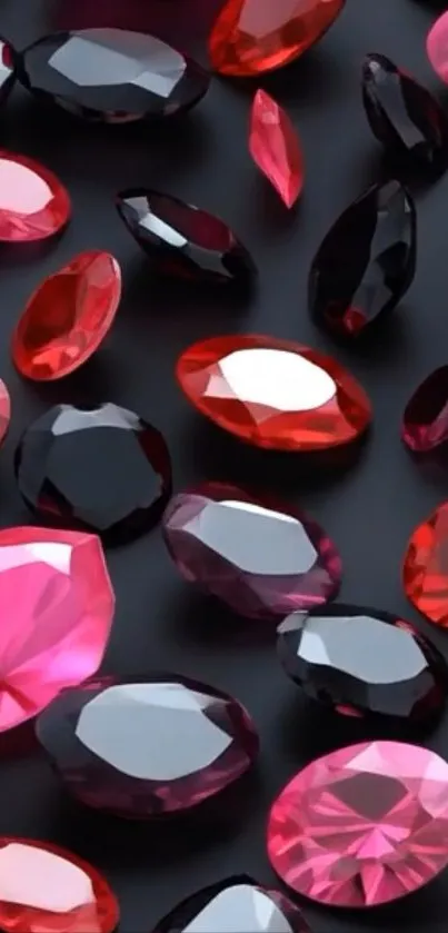 A vibrant pattern of red and black gemstones on a mobile wallpaper.
