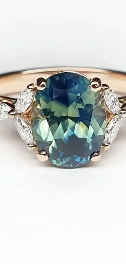 Elegant gemstone ring with diamond accents.