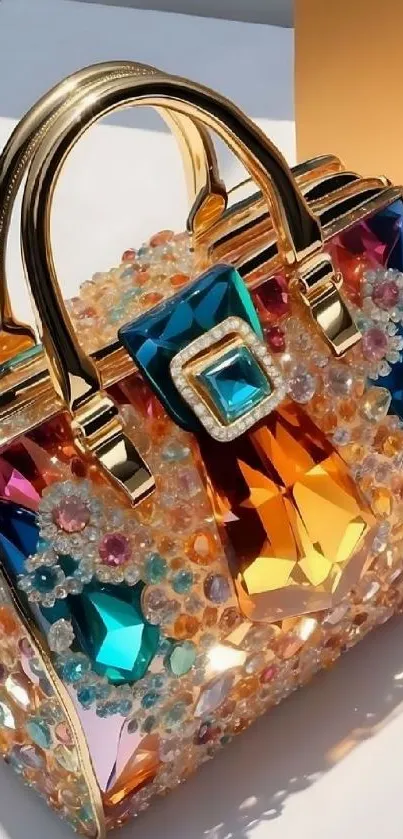Opulent gemstone handbag with vibrant jeweled design.