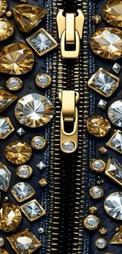Close-up of ornate gemstone zipper design