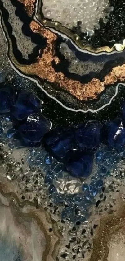 Elegant geode abstract art in blue and gold tones.