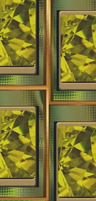 Yellow-green geometric gemstone wallpaper design.