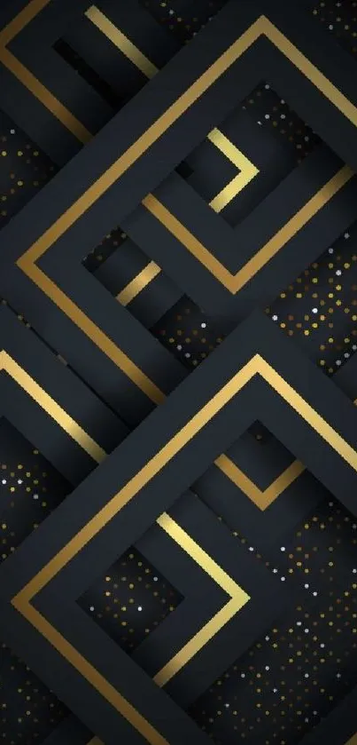 Geometric gold and black phone wallpaper with elegant design elements.