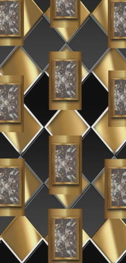 Elegant geometric wallpaper with gold accents.