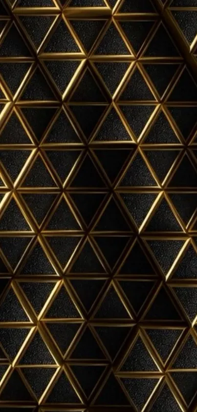 Geometric gold and black triangle pattern wallpaper.