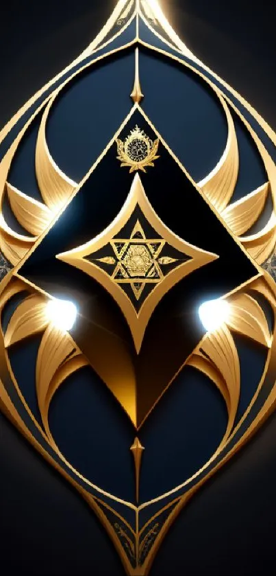 Gold geometric design on dark blue background for mobile wallpaper.