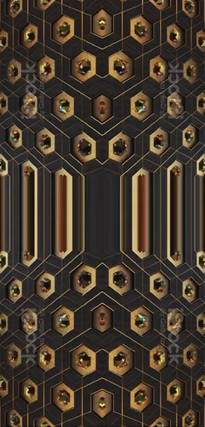 Elegant geometric pattern wallpaper with metallic hues.