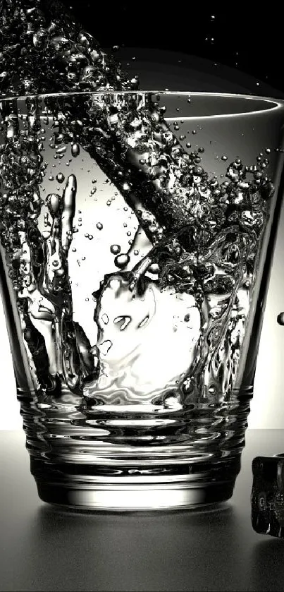 Elegant glass with ice cubes on black background wallpaper.
