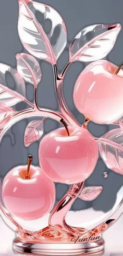 Elegant glass apple art with pink hue.