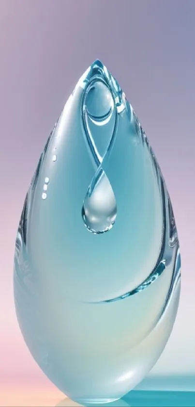 Glass art droplet against gradient pastel background.