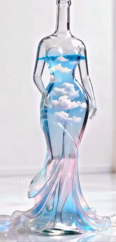 Elegant glass bottle with cloudy sky design.