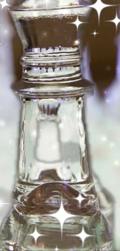 Glass chess piece with starry background.