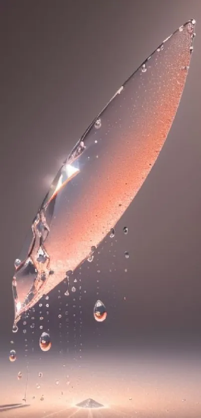 Elegant glass droplet art with peach glow