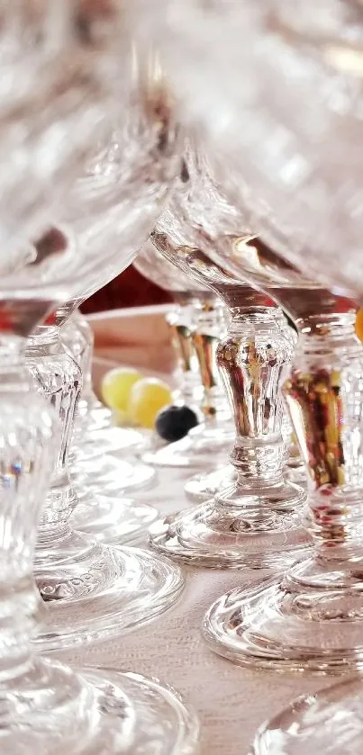 Close-up of elegant crystal glasses with a warm, soft focus.