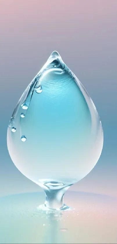 Glass-like water droplet on a pastel gradient background.