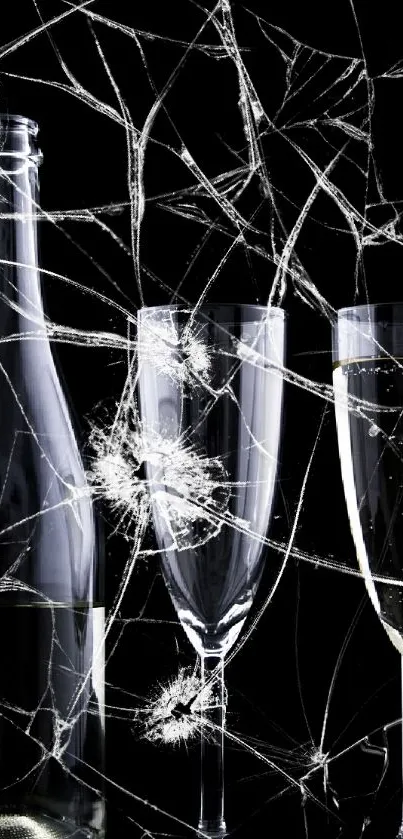 Row of elegant champagne glasses on a black background, pouring in progress.