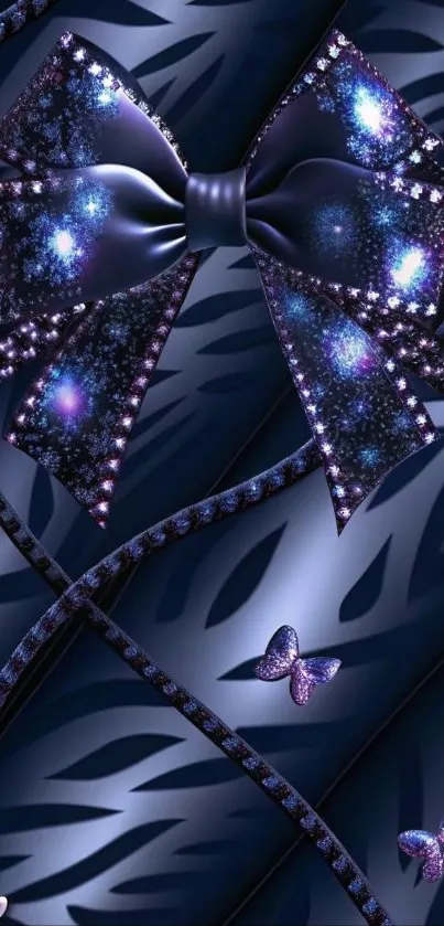 Elegant dark blue glitter bow wallpaper