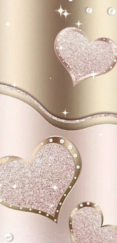 Elegant gold and glitter heart mobile wallpaper.