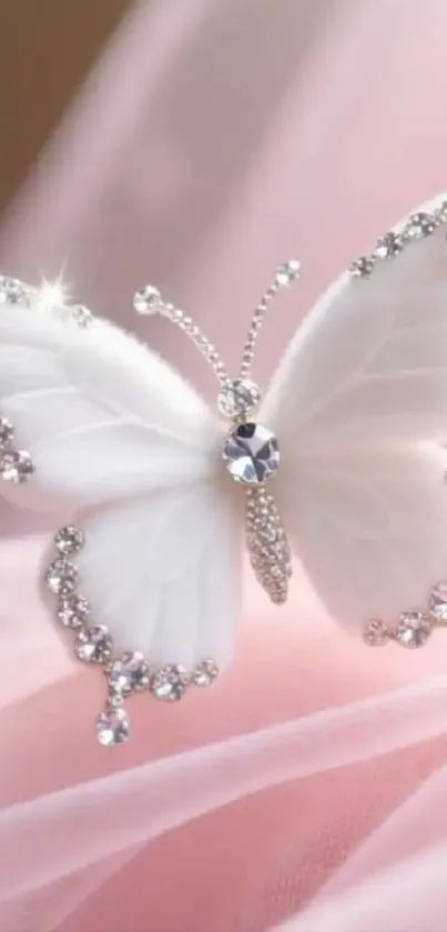Elegant butterfly with gems on soft pink