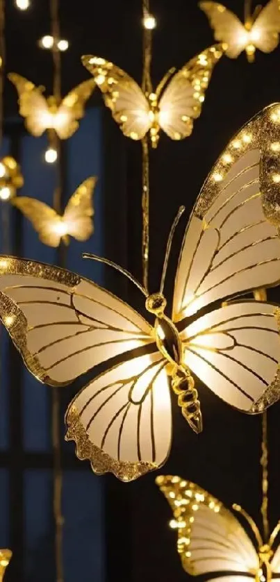 Elegant glowing butterflies on dark background mobile wallpaper.