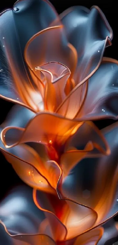 Elegant glowing glass blossom with orange and blue hues.