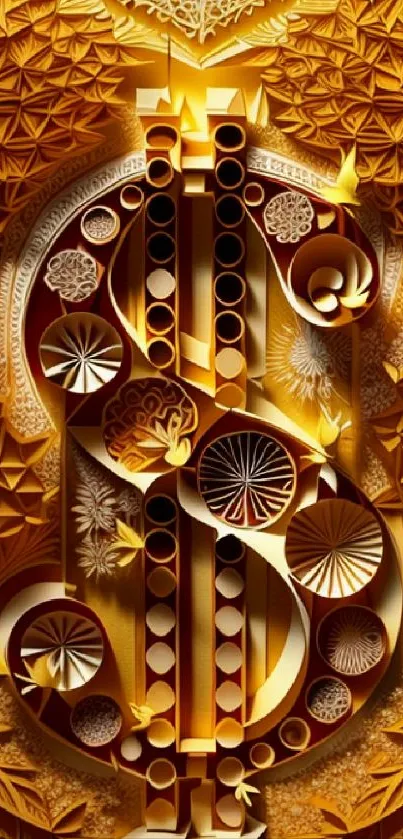 Elegant gold abstract wallpaper design with geometric patterns.