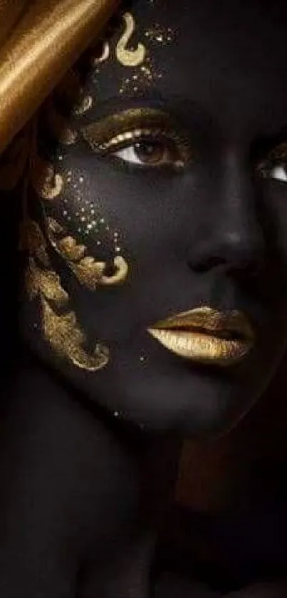 Elegant golden black face art wallpaper for phones.