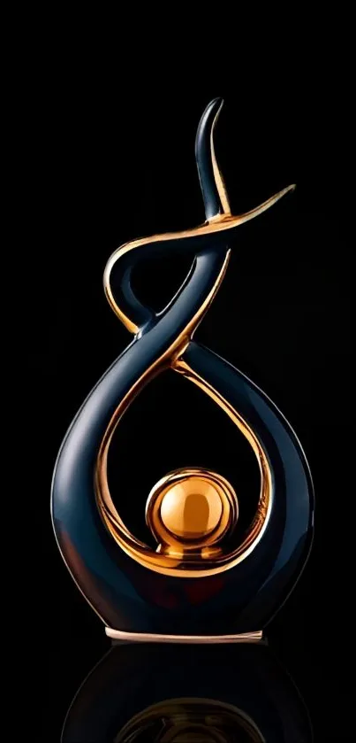 Elegant gold and black sculpture mobile wallpaper with a dark background.