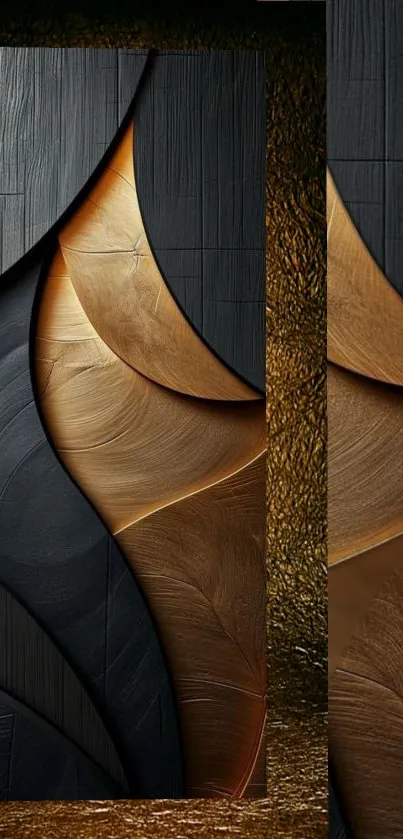 Gold and black textured wallpaper with elegant curves.