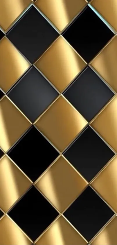 Elegant gold and black diamond tile pattern wallpaper.
