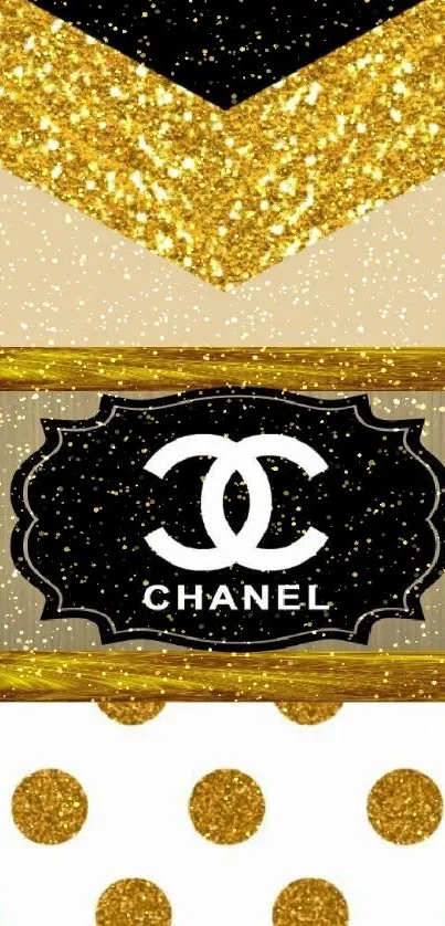 Luxury gold and black Chanel-inspired phone wallpaper.