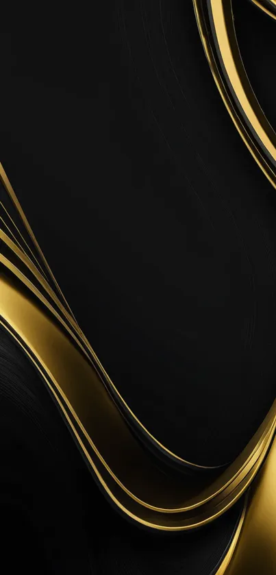 Elegant black and gold wallpaper with flowing lines.