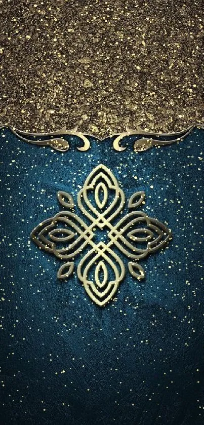 Elegant gold pattern on dark blue textured background mobile wallpaper.