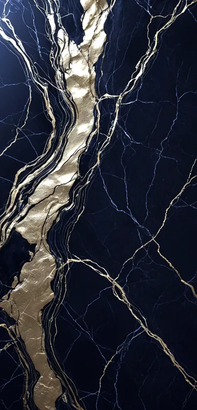 Dark blue marble wallpaper with elegant gold accents.