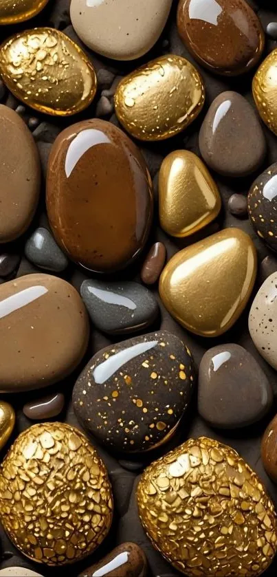 Elegant wallpaper with gold and brown stones.