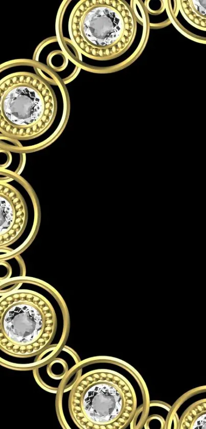 Gold circles with diamonds on black mobile wallpaper.