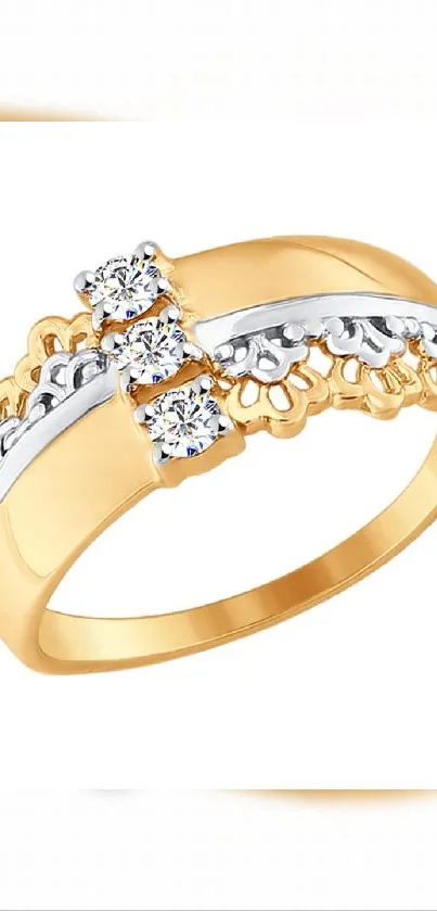 Luxurious gold ring with sparkling diamonds and intricate design.