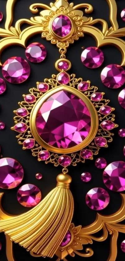 Gold and pink gemstone ornate wallpaper design for mobile.