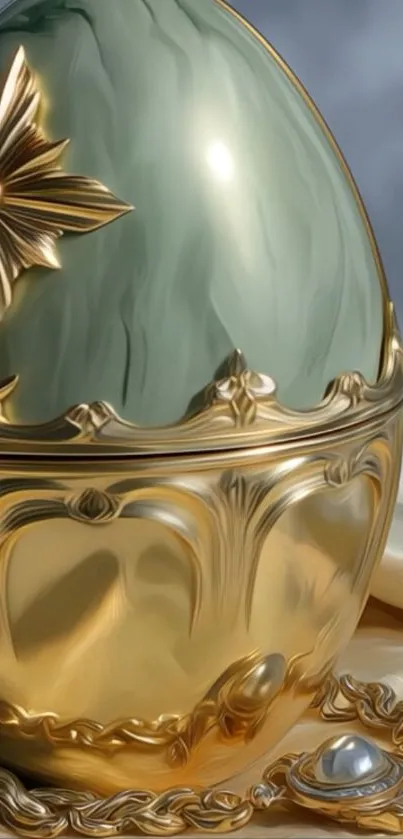 Elegant gold and jade egg design with intricate details.
