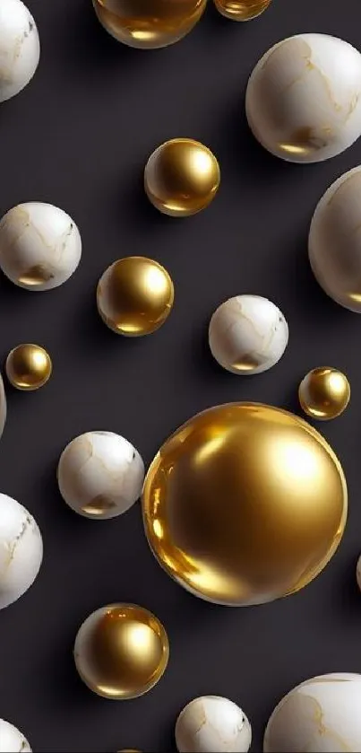 Elegant gold and marble spheres on dark background wallpaper.