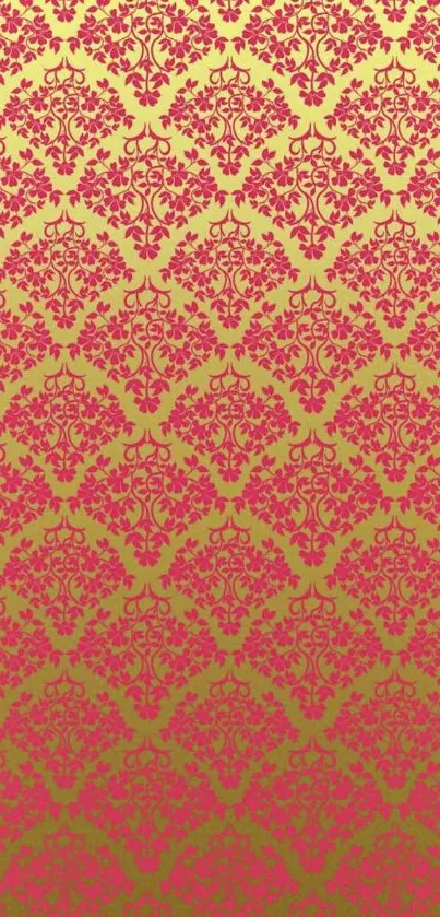 Gold and pink ornate damask pattern design wallpaper.