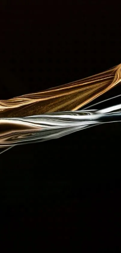 Elegant gold and silver wave on black background wallpaper.