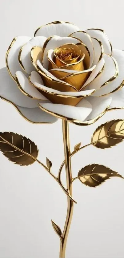 Elegant gold and white rose design wallpaper